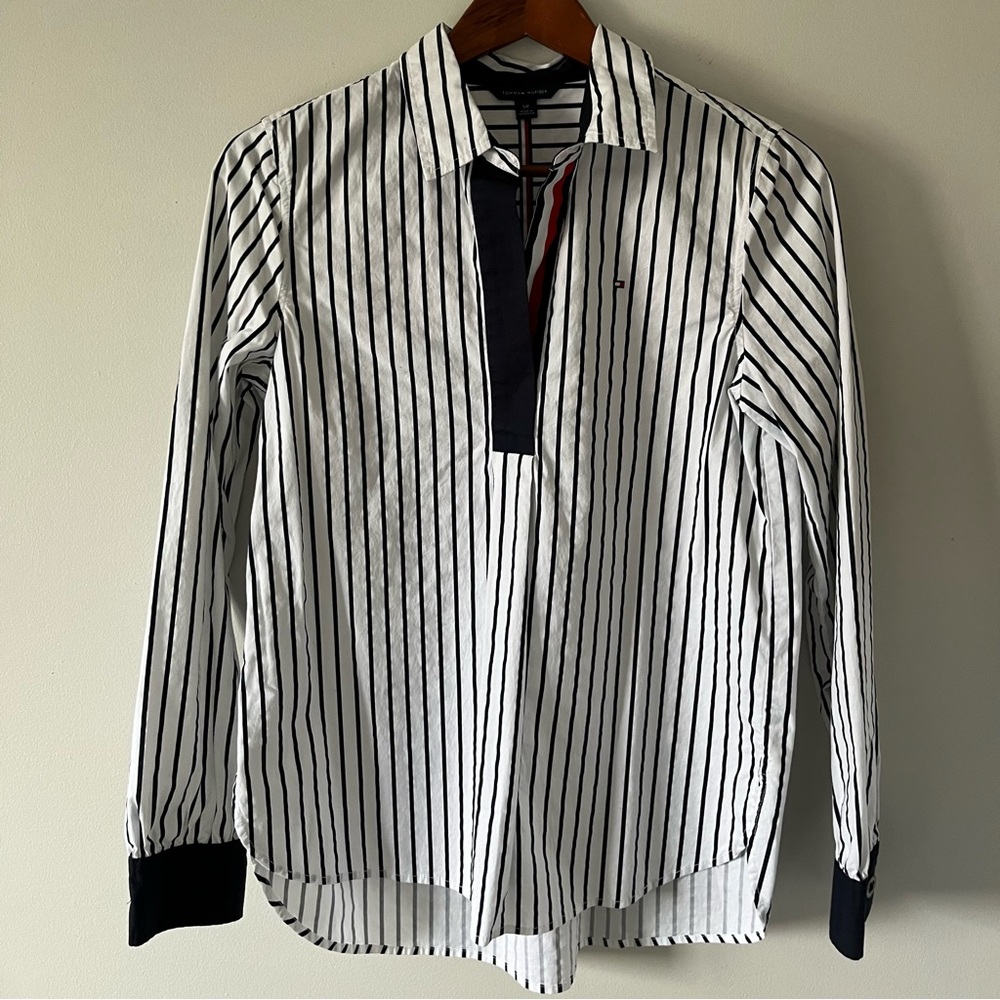 Tommy Hilfiger Navy and White Striped Top